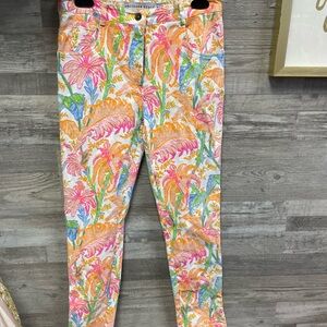 Gretchen Scott Designs Floral Palm Print Slim Pants in Pink, Orange, Green, Blue
